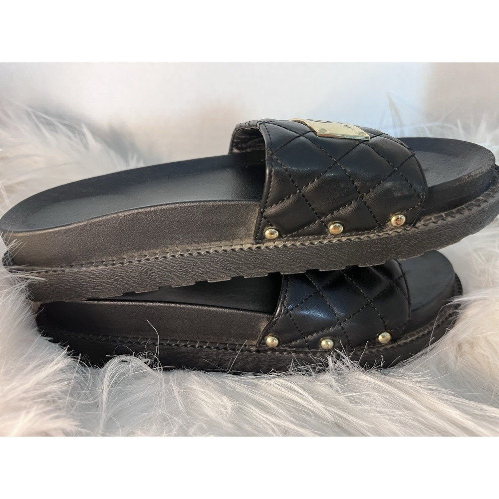 Black Quilted GBG Los Angeles Platform Slides Sandals Sz 7M Summer Vacation - Picture 6 of 7